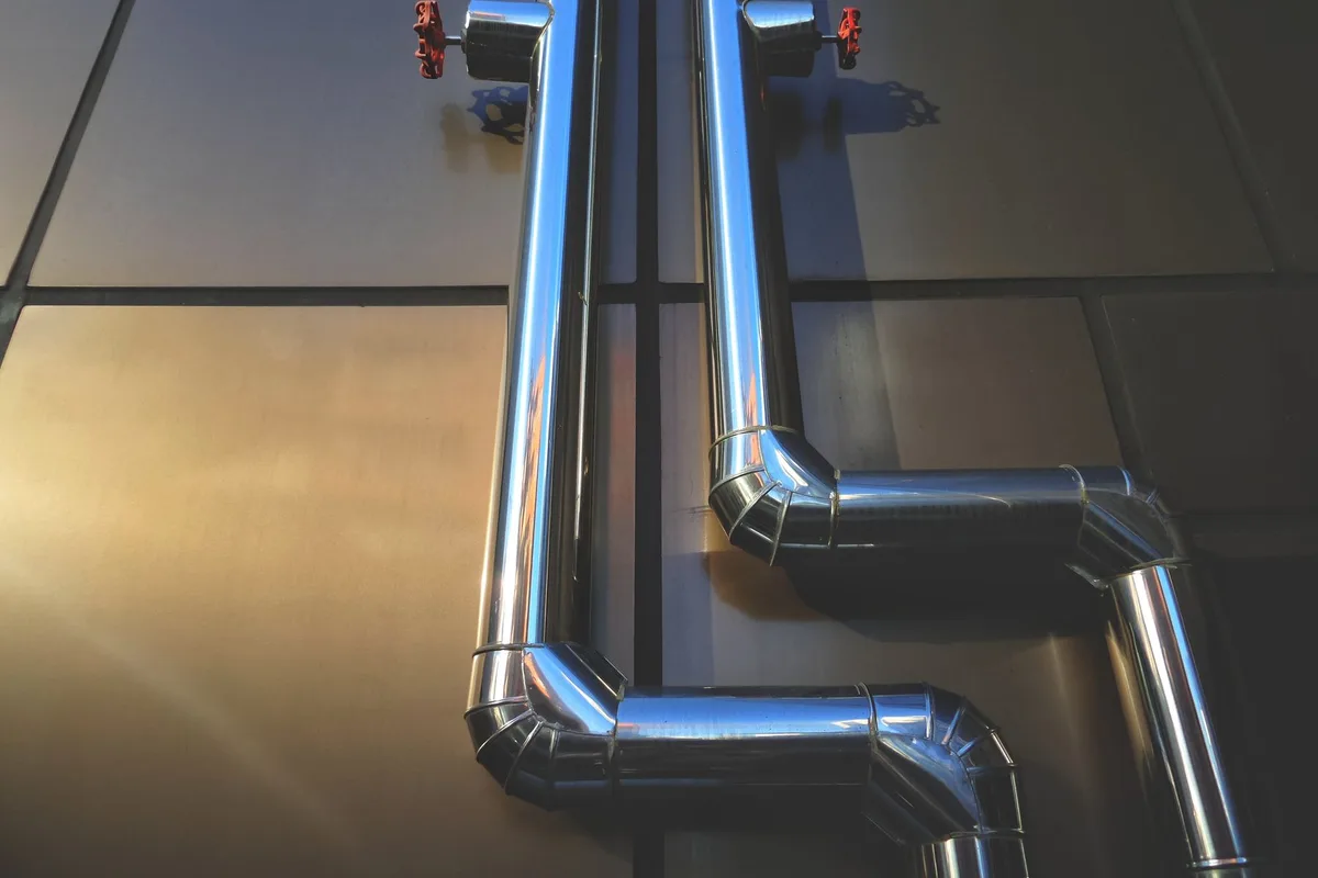 Real industrial steel pipe sections and pipework