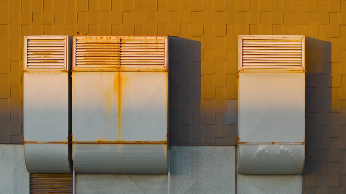 Industrial building ventilation ducts and metal air inlets