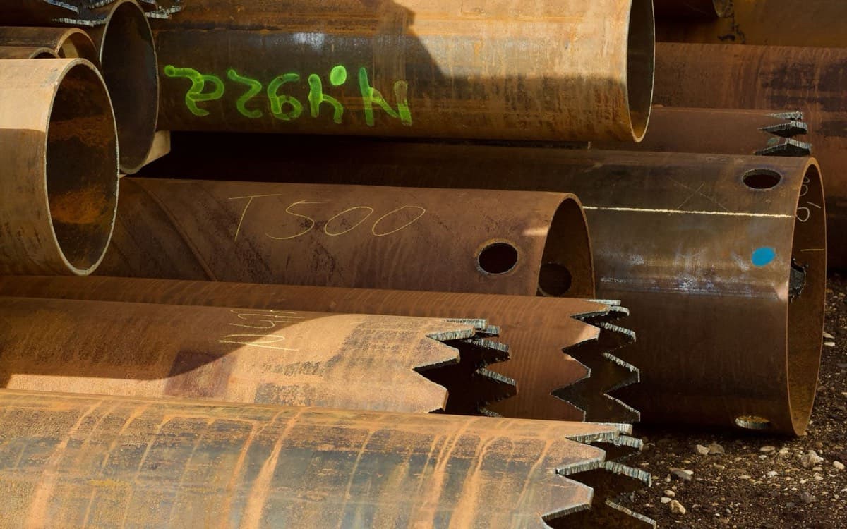 Real large steel pipe sections in an industrial yard