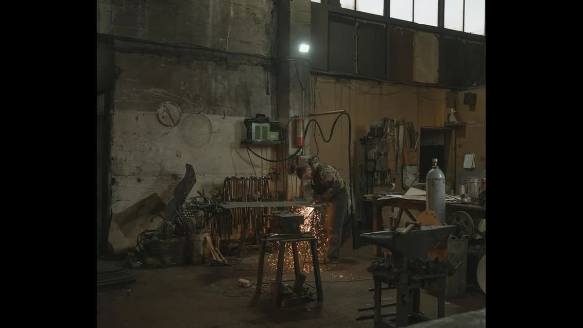 Real metal fabrication workshop with an operator