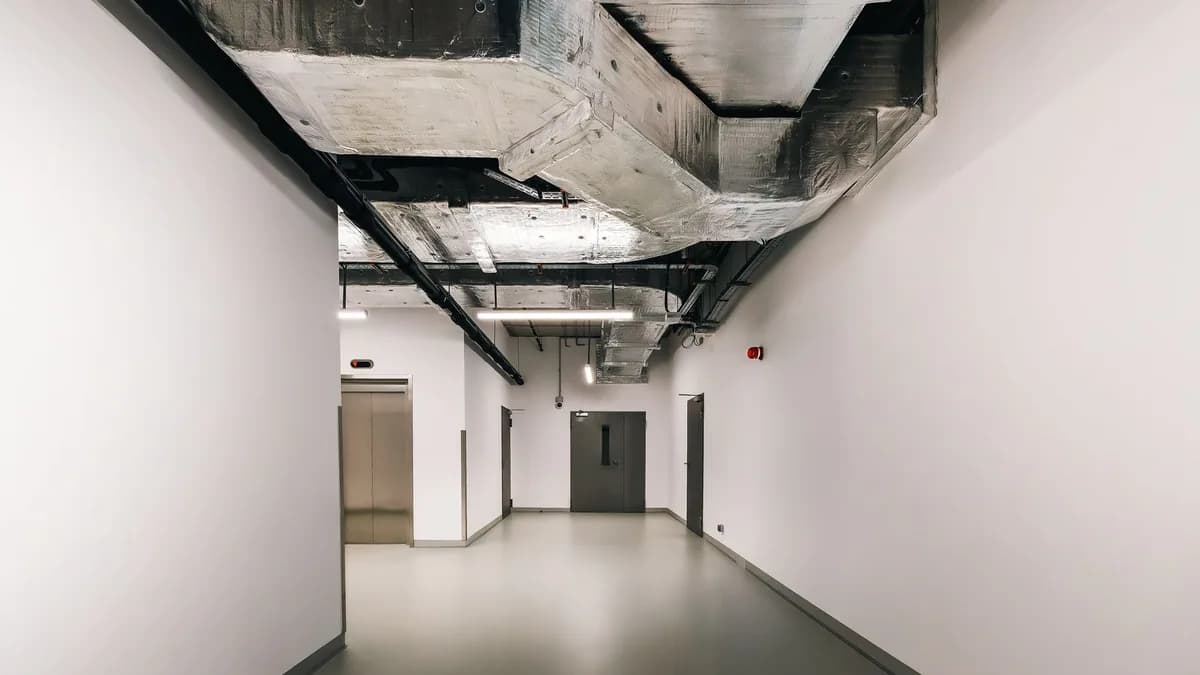 Real industrial HVAC metal ductwork installation